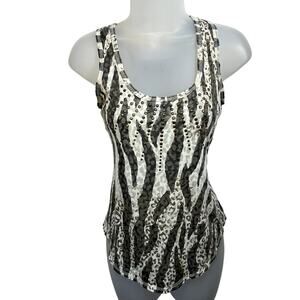 Daytrip Zebra Print Studded Cami Tank Top Womens S Y2K Animal Print Party Sheer